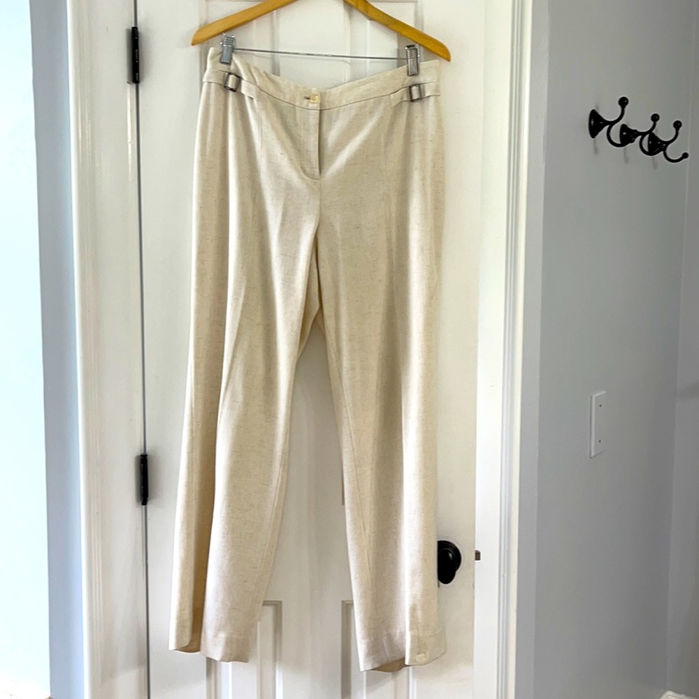Oatmeal colored pants.